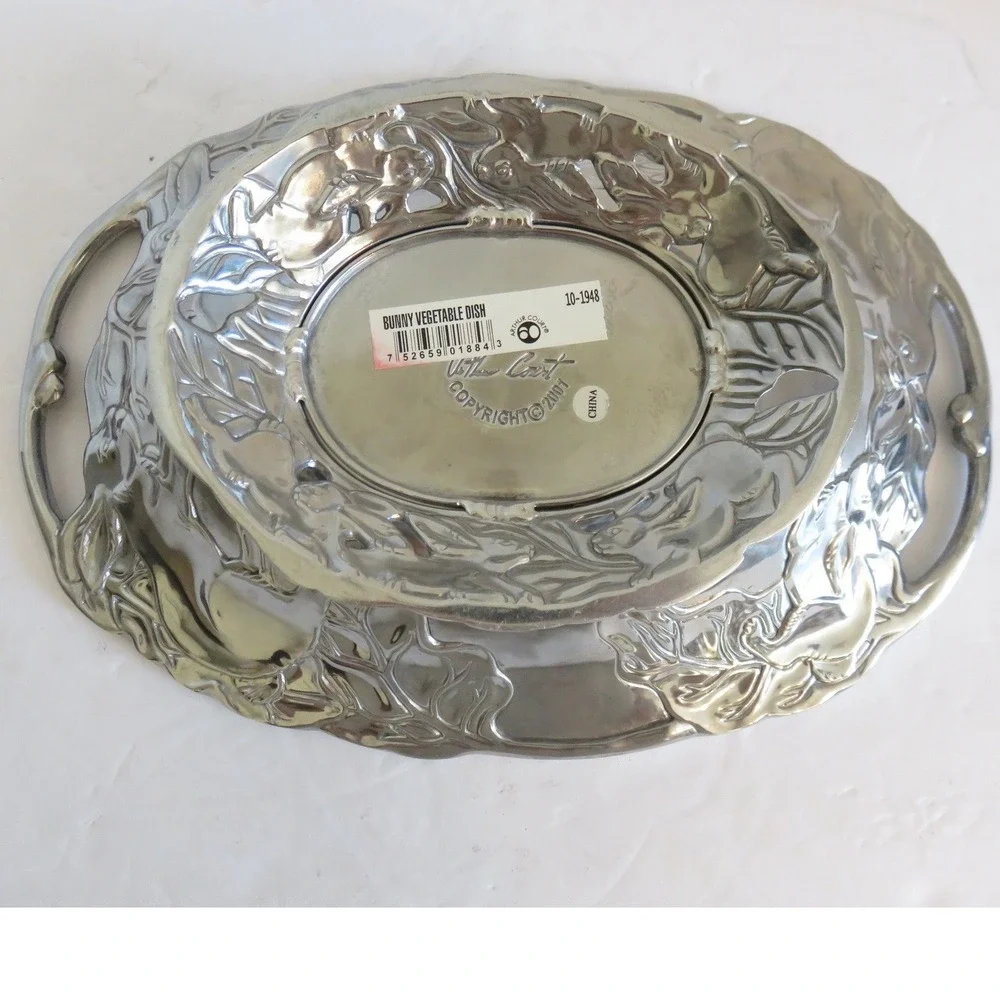 Arthur Court 2001 Bunny Rabbit Aluminum Footed Vegetable Serving Dish 11 Inch